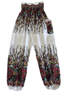 Harem Pants   Boho White Flower