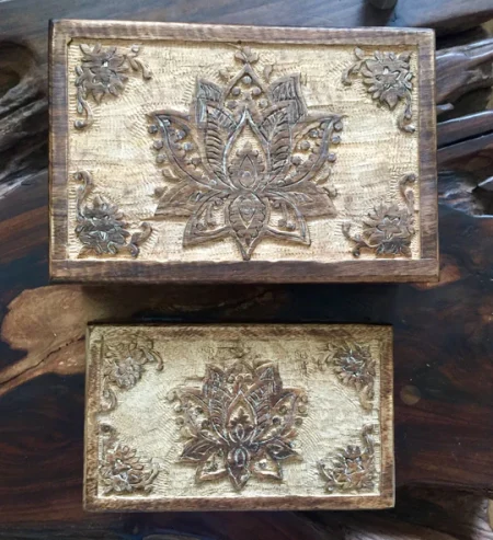 Mango Wood Boxes Lotus Flower